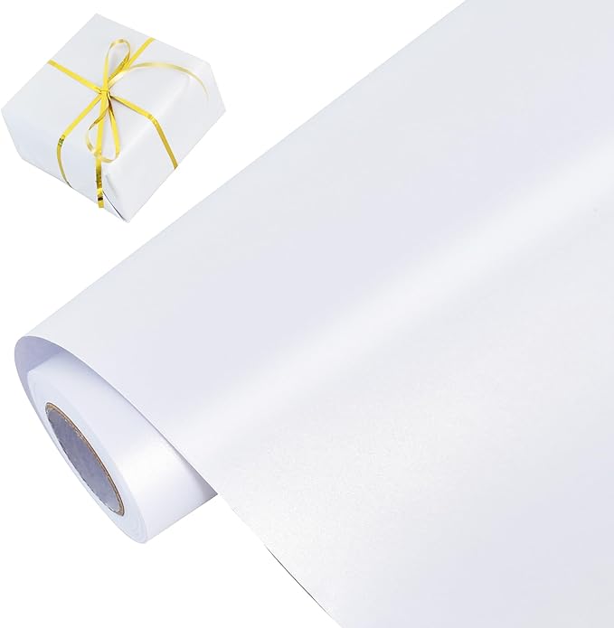 BEISHIDA White Gift Wrapping Paper Solid Color Pearly-Lustre Wrapping Paper Roll Matte Gift Wrap Paper, Packing Paper for Wedding, Birthday, Graduation, Christmas Wrapping Paper(17inches X 32.8ft)
