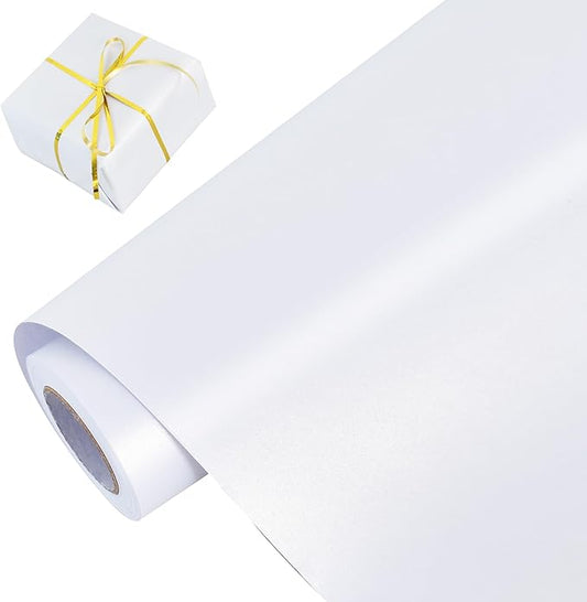 BEISHIDA White Gift Wrapping Paper Solid Color Pearly-Lustre Wrapping Paper Roll Matte Gift Wrap Paper, Packing Paper for Wedding, Birthday, Graduation, Christmas Wrapping Paper(17inches X 32.8ft)