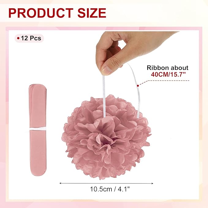 PATIKIL 4inch Tissue Paper Pom Poms, 12PCS Pom Poms Paper Flowers Ball Tissue Paper Flowers for Wedding Bridal Shower Birthday Bachelorette Party Backdrop Decoration, Light Brown