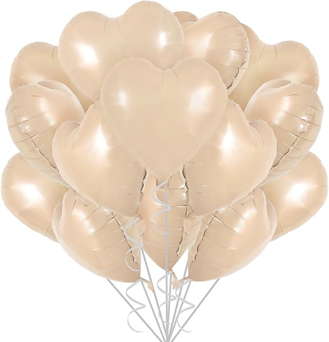 TONIFUL 30Pcs 18 Inch Light Brown Heart Balloons Heart Shape Foil Mylar Balloons Decoration for Birthday Valentine's Day Wedding Bridal Shower Anniversary Engagement Party Supplies