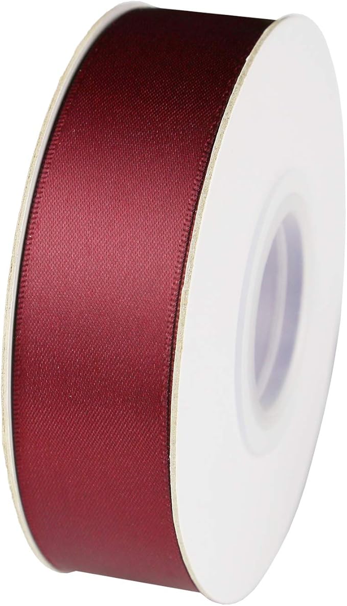 ITIsparkle 1" Inch Double Faced Satin Ribbon 50 Yards-Roll Set for Gift Wrapping Scrap Books Party Favor Hair Braids Baby Shower Decoration Floral Arrangement Craft Supplies, Burgundy 277# Ribbon