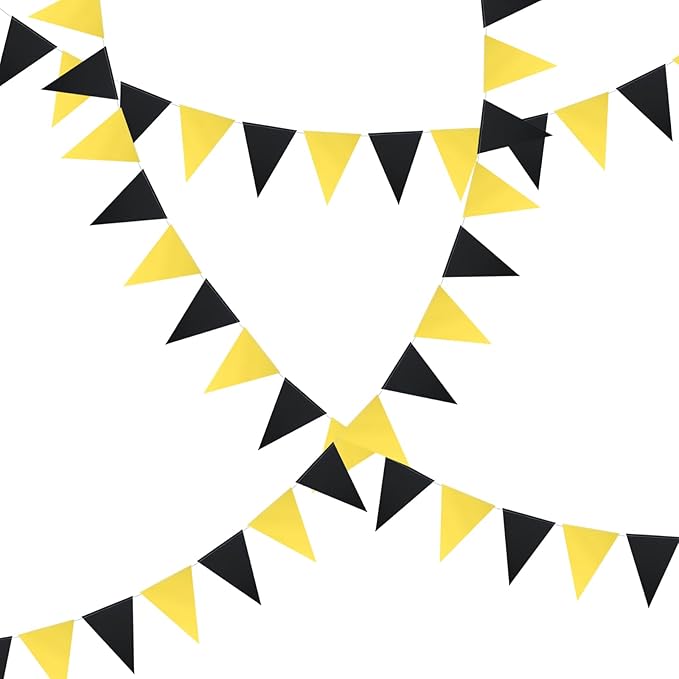 Meetppy 3 Pack Black and Yellow Party Decoration Triangle Flag Pennant Banners Hanging DIY Bunting Garlands for Bee Party Wedding Birthday Baby Shower Anniversary Home Nursery