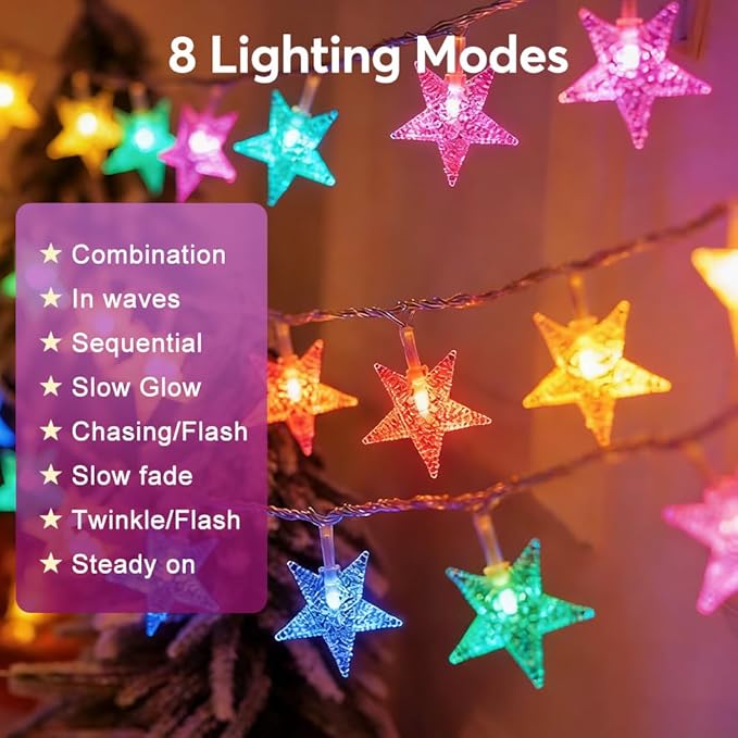 150 LED Color Changing Star String Lights - 65.6ft with Remote, 11 Modes, IP44 Waterproof, Linkable Plug in Lights for Christmas, Wedding, Party, Holiday, Indoor Outdoor, Backyard, Patio, Garden Decor