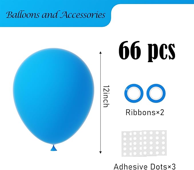 Voircoloria Blue Balloons, 66pack 12inch Blue Latex Party Balloons for Birthday Baby Shower Graduation Wedding Gender Reveal Anniversary Bachelorette Party Decorations
