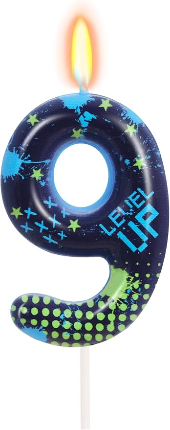 STG Birthday Candles for Boys - Number 9 Candle for Video Game Birthday Cake Topper, Fort Battle Level Up Game Themed Birthday Party Supplies (Number 9)