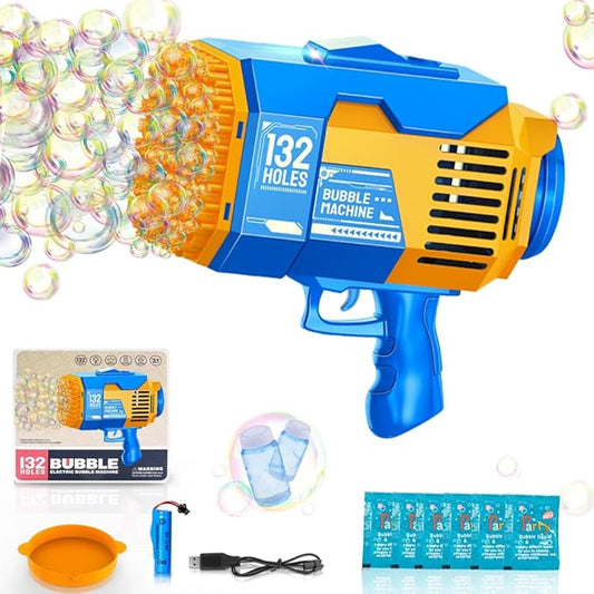 Upgraded 132 Holes Bubble Machine Gun,Bazooka Bubble Machine,Rocket Bubble Gun Bubble Machine,Summer Toys Bubble Blaster Maker for Kids, Wedding, Birthday Gift (Light Blue)