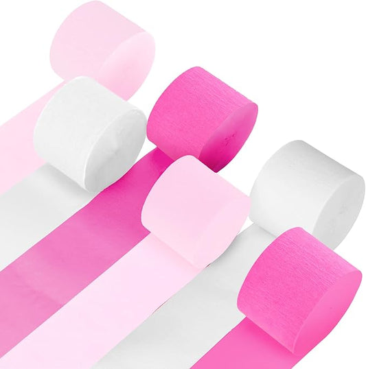 MAQIHAN Pink Streamers - 6 Rolls 492ft Crepe Paper Party Streamers for Valentine's Mother's Day Christmas Bachelorette Engagement Party Wedding Birthday Pink Themed Girl's Day Baby Shower Party Decor