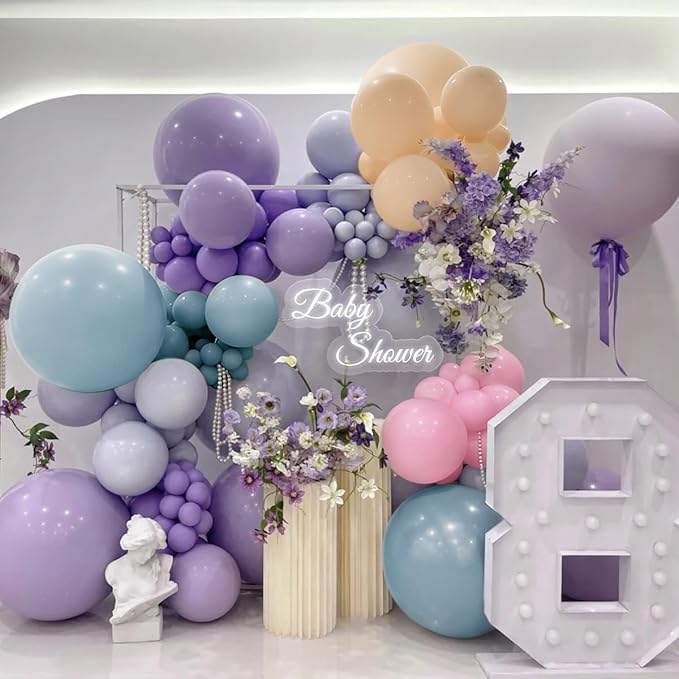 MEBAY Pink Purple Blue Pastel Balloon Arch Kit, 166Pcs Dusty Blue Macaron Purple Pastel Pink Nude Balloons Garland for Birthday Wedding Baby Shower Party Decorations