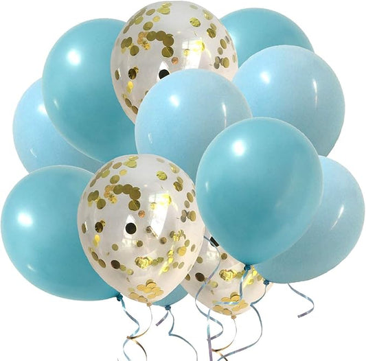 Light Blue Balloons Gold Confetti Balloons for Baby Boy Shower decorations Kids Birthday Party Decoration Kit