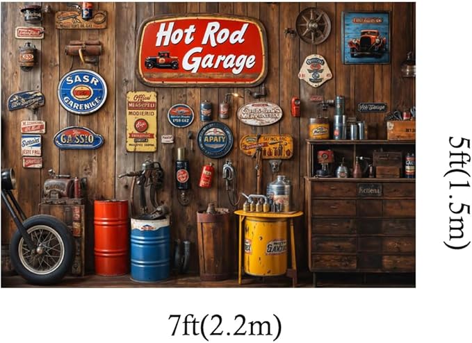 Kate 7x5ft Family Dad's Garage Car Repair Shop Photography Backdrops Vintage Wooden Wall Repair Tools Decoration Father's Day Boy Photo Background Kids Birthday Party Backdrop
