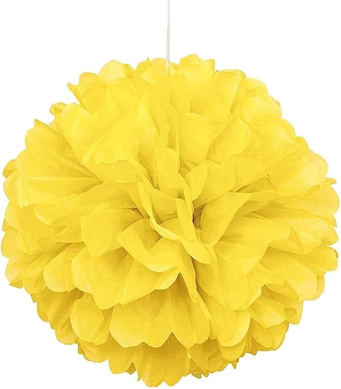XIKSXITN 12 pc Blue Yellow Tissue Paper Pom poms-Hanging Paper Pom Poms Paper Flowers Ball for Party Decorative(8&10&12 inch)