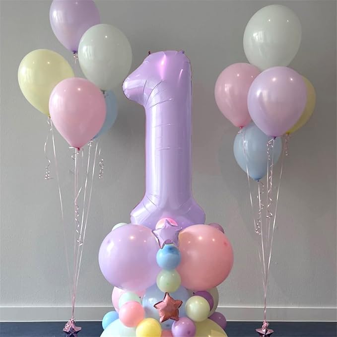Number Balloons 10 Pastel Purple, 40 Inch Lavender Mylar Foil Number 1 & 0 Balloons for Girls 10th Birthday Balloons, Large Light Purple Helium 10 Balloons for Women 10th Anniversary Party Decorations