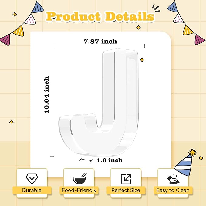 Ledido 10’’ Acrylic Letter Charcuterie Board Box, Reusable Fillable Serving Tray for Candy Cake Fruit Snack, Easy-Clean Acrylic Charcuterie Tray for Birthday Anniversary Party Decorations, Letter J