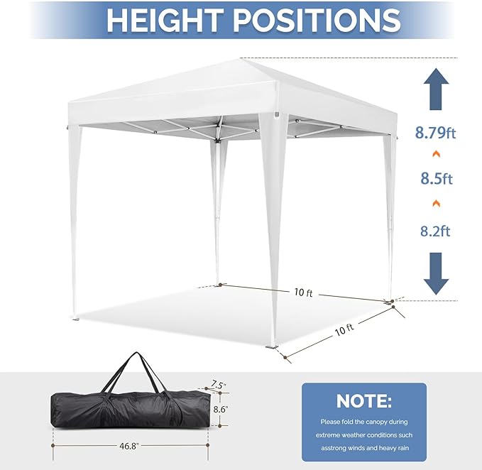 VINGLI 10x10 Pop Up Canopy Tent with Sidewalls, Outdoor Gazebo Canopy Tent, Patio Event Tents Outdoor Event Shelter for Parties (White)
