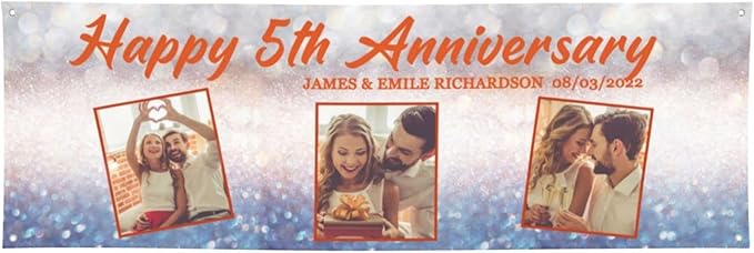 Happy Anniversary Banner Personalized Name Photo Custom Wedding Celebration Banners and Signs Customize Decoration for Couple 6'x3'