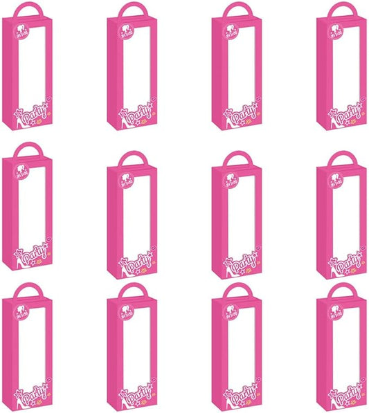 Namhcir 12PCS Hot Pink Party Favor Boxes, Pink Doll Gift Goodie Bag Candy Box with Handle for Girls Women's Party, Wedding, Anniversary, Christmas