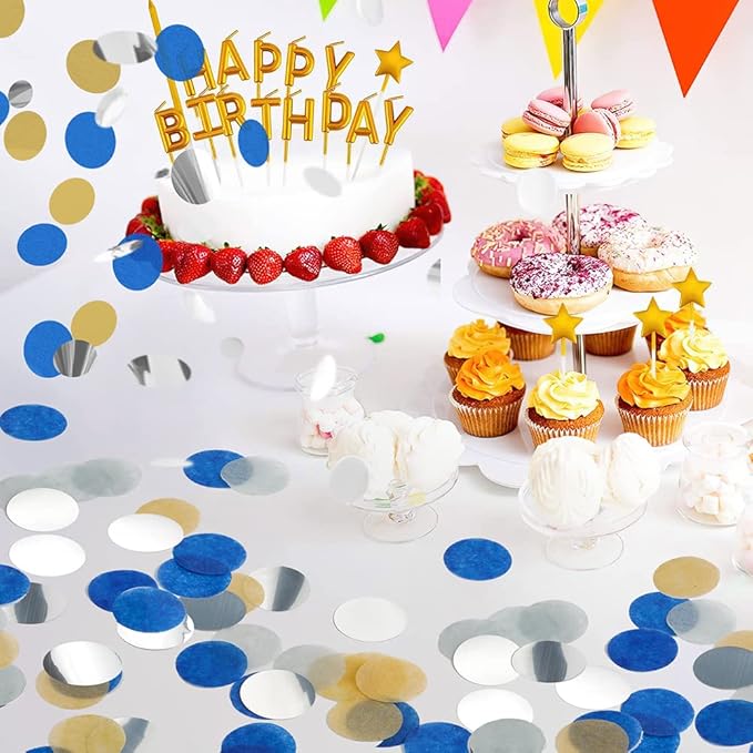 Confetti, Table Confetti, 1.76 Oz Confetti Paper, Diameter 1 inch / 2.5 Cm, Confetti Dots, Table Confetti Circles, Birthday Wedding Confetti, Round Tissue Paper, Blue Yellow Silver Confetti