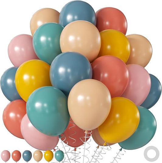 Retro Blue Pink Yellow Balloons, 60Pcs 12Inch Dusty Blue Pink Mustard Yellow Nude Balloons for Here Comes the Son Theme Boho Baby Shower Gender Reveal Birthday Party Decorations