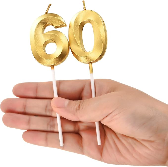 BBTO 60th & 6th Birthday Candles Number Candles Cake Topper Decoration for Birthday Wedding Anniversary Celebration Supplies(Gold)