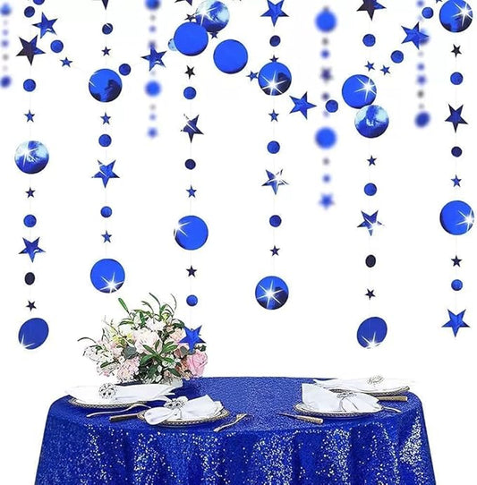 Dark Blue Party Decoration Dark Blue Star Circle Dot Hanging Garland Streamer Decorations Glitter Star Bunting Banner Twinkle Backdrop for Engagement Wedding Anniversary Baby Shower Birthday Christmas