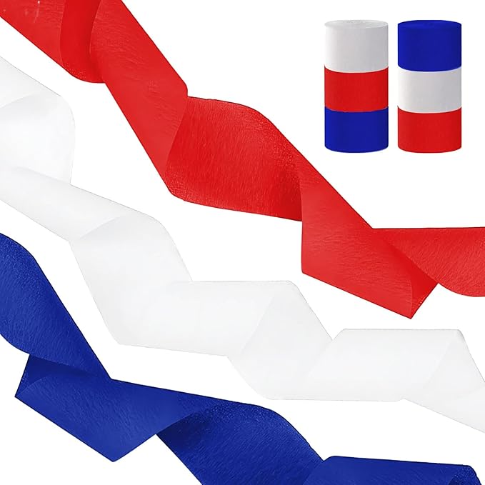 Red White Navy Crepe Paper Streamers,6 Rolls Party Streamers for Sports Events,Birthday Party,Graduation Decorations, 6 Rolls（82 Feet Long x 1.77 Inch）