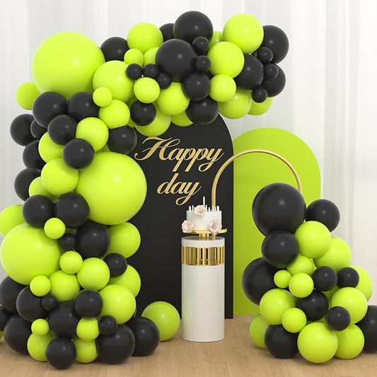 Lime Green Black Balloon Arch Kit - Lime Green Black Balloon Metallic Gold Balloons for Camo Military Hero Video Game Miner Birthday Graduation Wedding Party Decorations