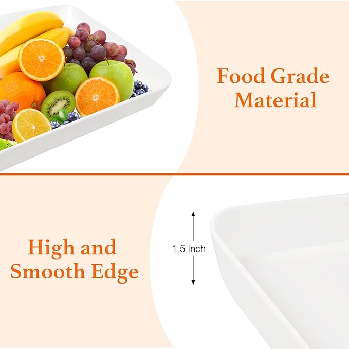 4 Pcs 16" x 11" Large Serving Trays for Party Supplies, Plastic Platters for Serving Food, Unbreakable Reusable Trays for Snack, Fruit, Cookies, Desserts in Kitchen, BPA Free, White