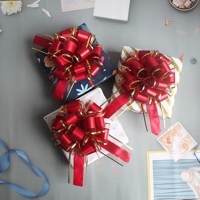 HQJAXJ 6 Pieces Bows for Gift Wrapping Pull Bow Ribbon Pull Bows for Christmas Wedding Baskets Valentine's Day Bows 6 inch Pull Bow for Gift Wrapping (Wine Red)