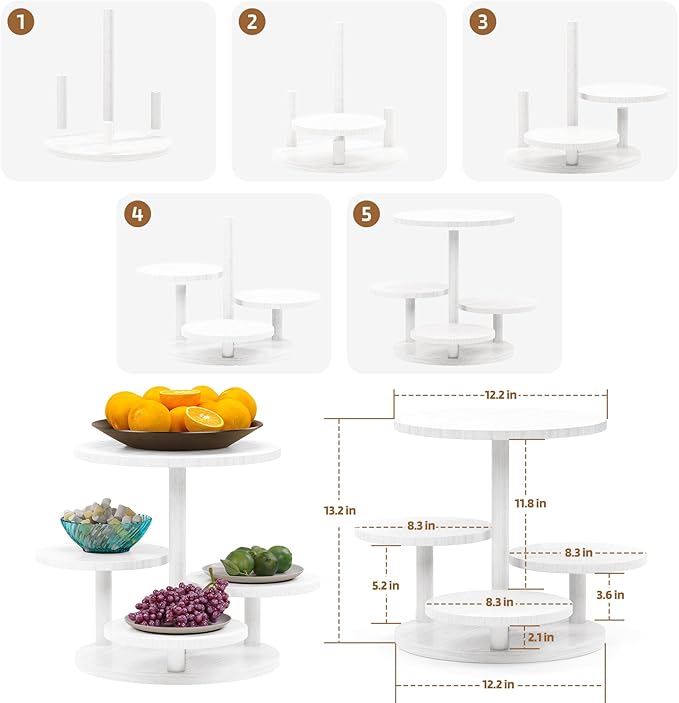 HURZMORO 4 Tier Round Cupcake Tower Stand for 50 Cupcakes,Wood Cake Stand with Tiered Tray Decor,Farmhouse Tiered Tray Decor,Cupcake Display for Birthday Graduation Baby Shower Tea Party,White