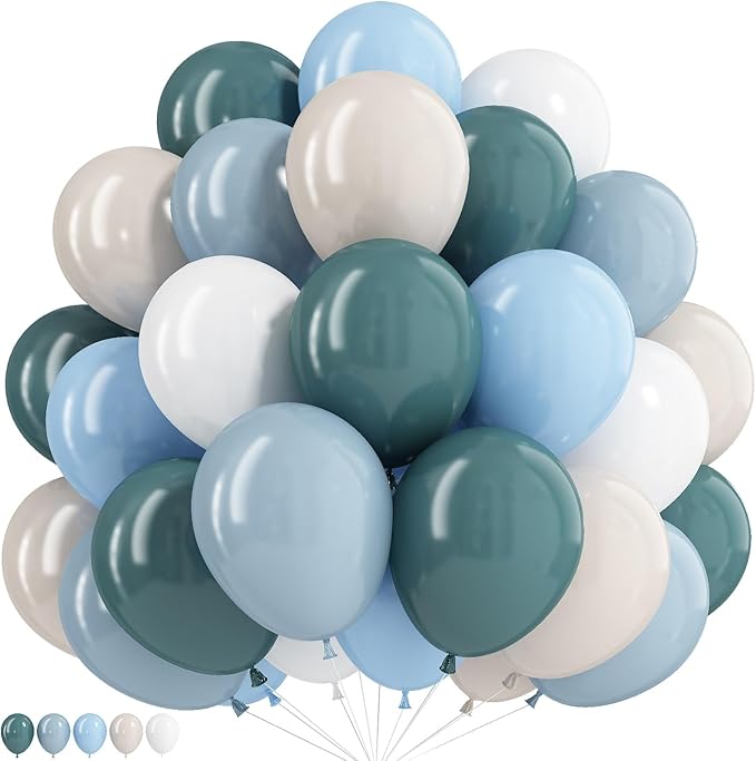 Blue White Balloons Dusty Blue White Beige Balloons 60PCS 12INCH Slate Blue Balloon for Bear Birthday Party Decorations Retro Sage Sea Pastel Blue Helium Latex Balloon for Boho Wedding Baby Shower