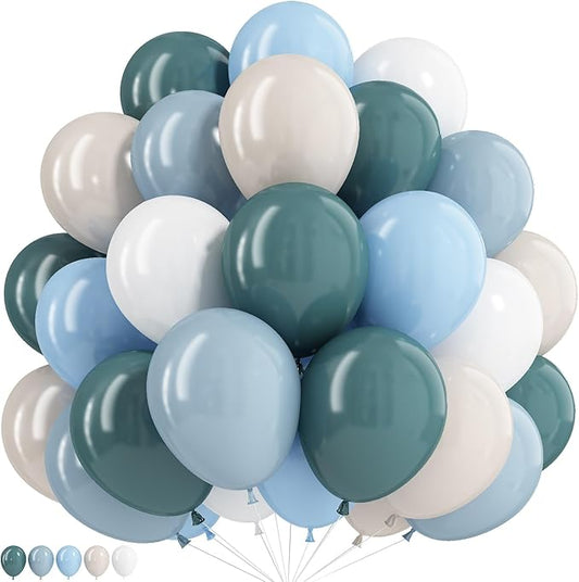 Blue White Balloons Dusty Blue White Beige Balloons 60PCS 12INCH Slate Blue Balloon for Bear Birthday Party Decorations Retro Sage Sea Pastel Blue Helium Latex Balloon for Boho Wedding Baby Shower