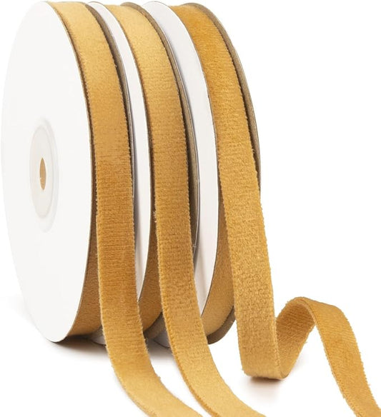 Khaki Velvet Ribbon 3/8 Inch x 21Yd Vintage Gold Thin Velvet Ribbon Double Faced Ribbons Set for Christmas Tree Ornaments Gift Wrapping Wedding Decoration Wreath & Hair Bows