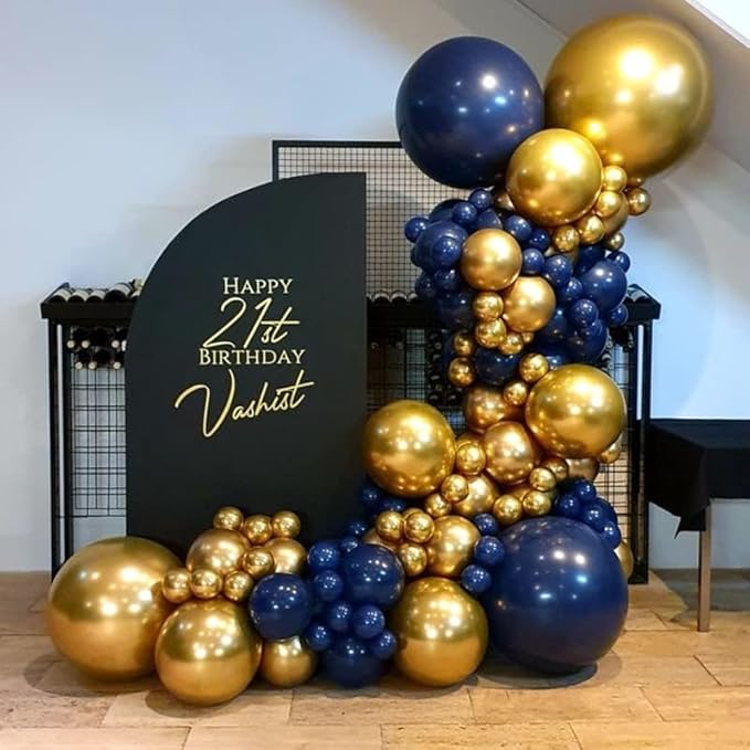 Navy Blue Balloons Arch Garland Kit 119pcs Chrome Gold Balloons for Wedding Graduation Birthday Party Decor