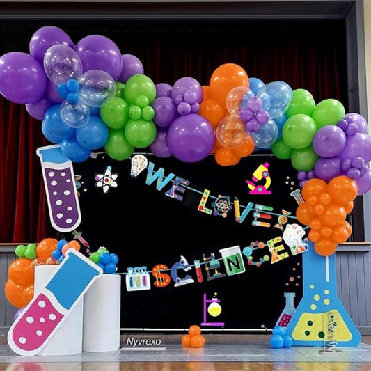 141PCS Science Party Decorations, Banner, Rainbow Balloon Arch Garland Kit for Lab Week, Mad Science Fun, Scientist Students Schoool Educational Theme Subject, Happy Pi Day Birthday Party
