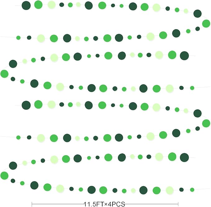 Green Party Decorations Ombre Green Circle Dots Garland Hanging Paper Polka Dot Streamer for Birthday Baby Shower Wedding Bridal Shower Summer Spring Easter St Patrick’s Day Golf Tea Party Supplies