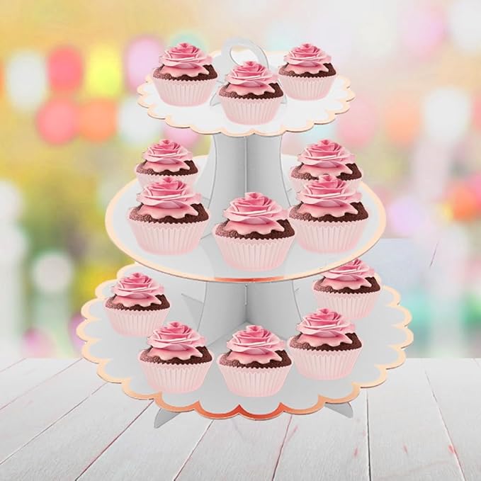 MRPAPA White Tiered Cupcake Stand 2 Pack, 3 Tier Serving Tray for Party Decor, Cup Cake Tower Holder for 24 Cupcakes, Dessert Holder for for Birthday Graduation Baby Shower Tea Party (White)