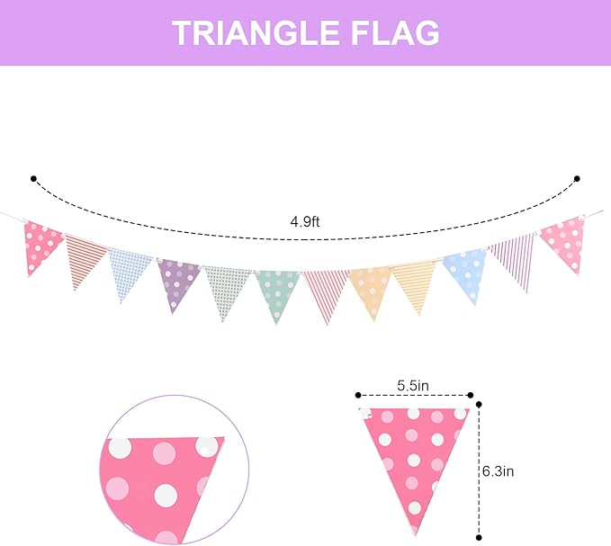 Picoway Happy Birthday Banner | Multicolour2 Macaron Birthday Signs Banners | Pastel Birthday Party Decor | Women & Girls | 8" x 6" Triangular Banner