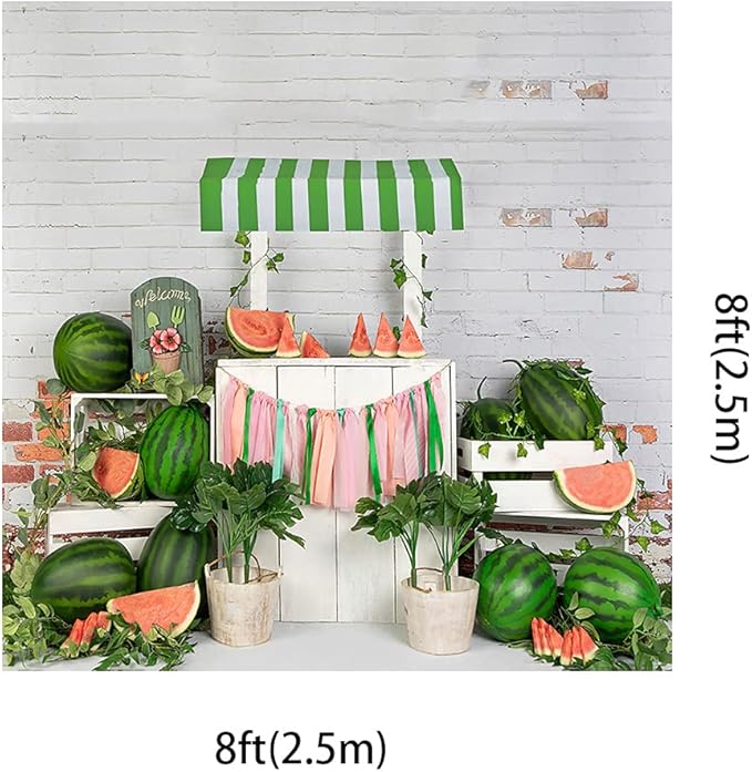 Kate Watermelon Shop Photography Backdrops 8x8ft Soft Fabric Summer Theme Photo Background Baby Children Kids Birthday Party Decor Backgrounds