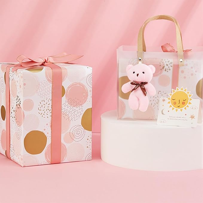 Pink Christmas Wrapping Paper, Girl Wrapping Paper with Metallic Gold Foil Design, Birthday Wrapping Papers for Girls and Women, Gift Wrapping Supplies for Birthday, Valentines Day, Christmas, Baby Shower, 27.5x19.6Inch