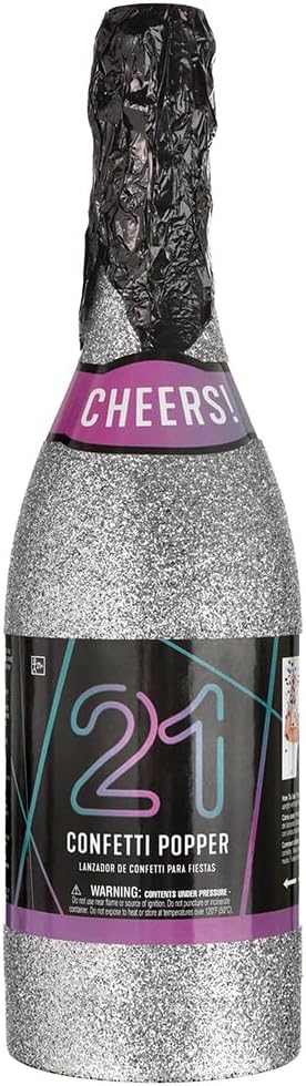 Finally 21 Confetti Bottle Popper - 12.75” (Pack of 1) - Multicolor Foil & Tissue - Celebration Pop for Milestone Birthday