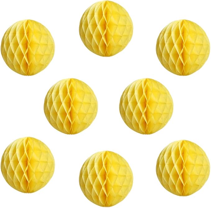 8pcs 10 inch Paper Honeycomb Balls Decorative Tissue Pom Poms Flower Art Hanging Balls for Birthday Wedding Nursery Baby Shower Home Decor (10inch, Yellow)