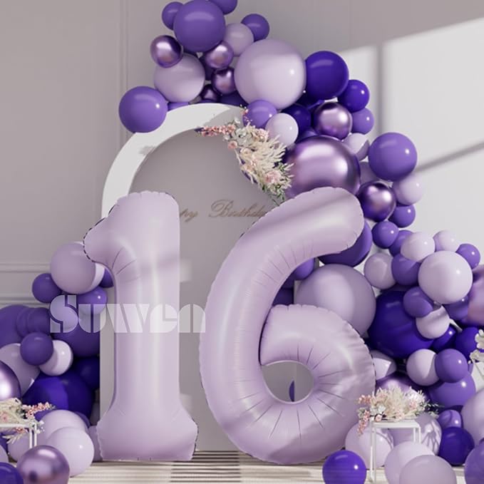 SUWEN 40 Inch Light Purple Large 16 Balloon Number Big Foil Helium Lavender Number Balloons Huge Mylar 0-9 Giant Jumbo Happy 16th Birthday Party Anniversary Decorations