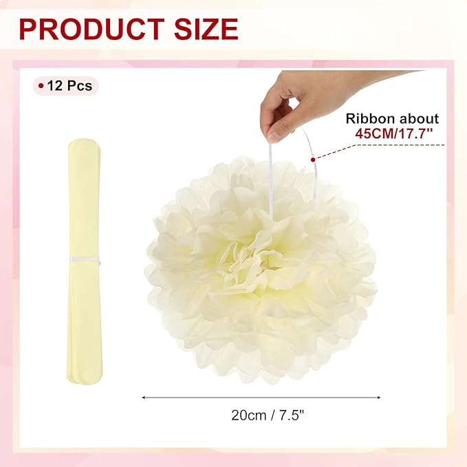 PATIKIL 8inch Tissue Paper Pom Poms, 12PCS Pom Poms Paper Flowers Ball Tissue Paper Flowers for Wedding Bridal Shower Birthday Bachelorette Party Backdrop Decoration, Beige