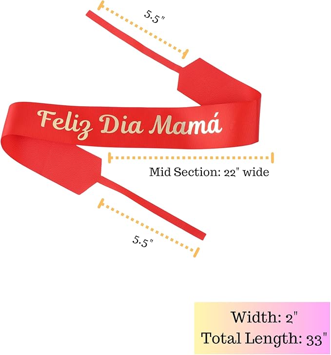 Set of 12 Bouquet Banner Grosgrain Ribbon Tie Wrap Printed Sash Florist Bulk Supply for Floral Arrangements (RED - Feliz Dia Mama)