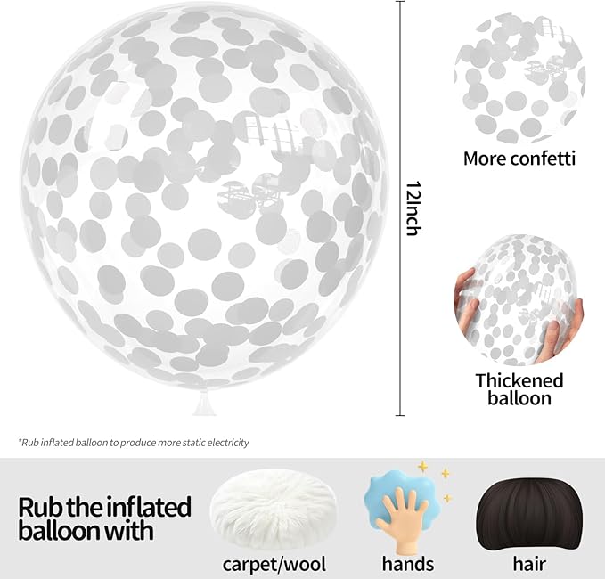White Confetti Balloons, 25 Pcs Thickened 12 Inch Clear Latex Balloon with Confetti Inside for Graduation Engagement Bridal Shower Party Baby Shower Gender Reveal Birthday Party Decoration Supplies