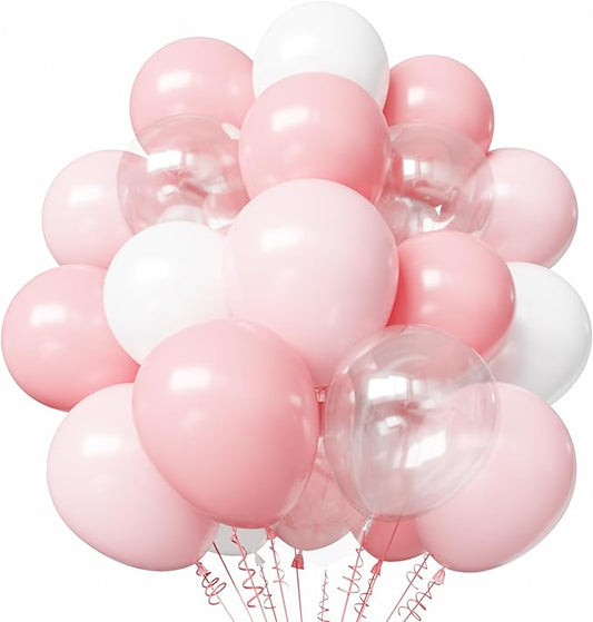 Pink and White Balloons, 50pcs 12 inch Light Pink and White Transparent Balloons for Baby Shower Theme Party Supplies Wedding Birthday Party Decorations