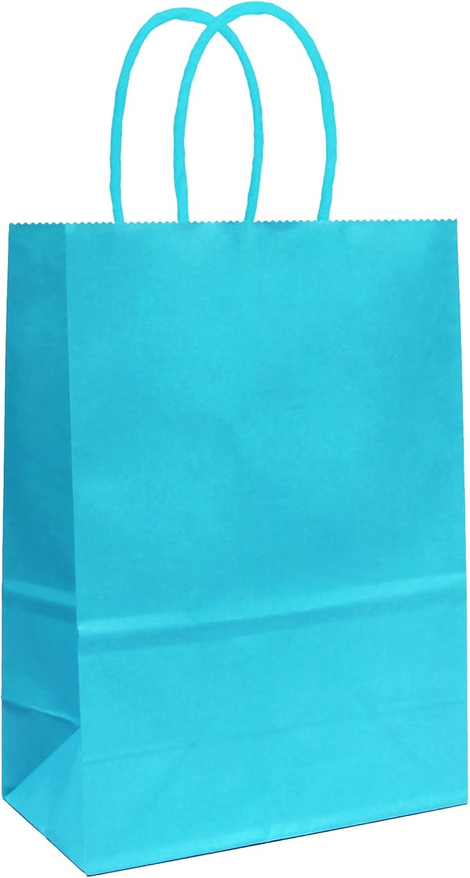 ADIDO EVA 25 PCS Lake Blue Gift Bags Small Paper Bags with Handles for Party Favor (8.2 x 6 x 3.1 in, Light Blue)