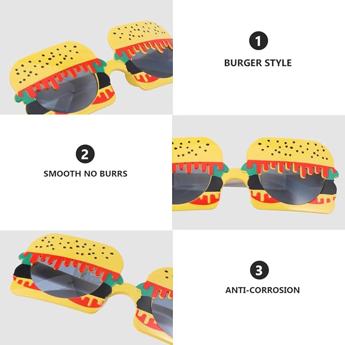 Ciieeo Hamburger Sunglasses Party Photo Props Fun Yellow Burger-Shaped Sunglasses for Birthday Ball Masquerade Dance