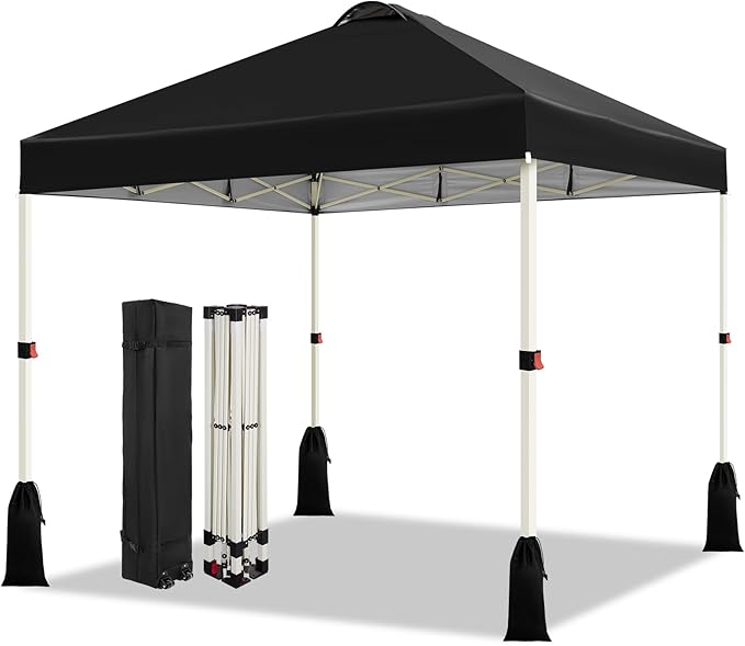 WEIZE 10x10 Pop Up Canopy Tent, 1-Button Push Setup Canopy Tent, Adjustable Height Instant Portable Shelter, Portable Roller Bag, Easy Outdoor Sun Shade for Events, 4 Weight Bags, Black