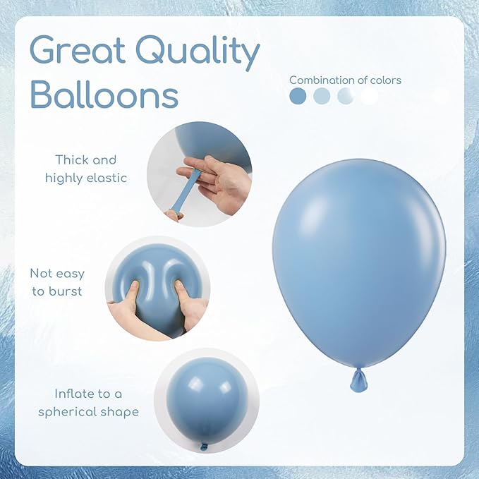 60pcs Dusty Blue Balloons 12inch with Clear Pastel Pearl Blue and White Balloons for Wedding Bridal Baby Shower Shower Birthday Party Decorations